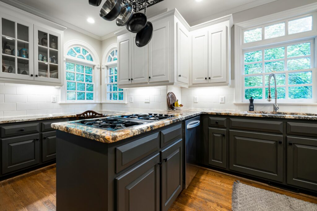 Modern kitchen after cabinet refinishing Los Angeles project with a sleek white finish