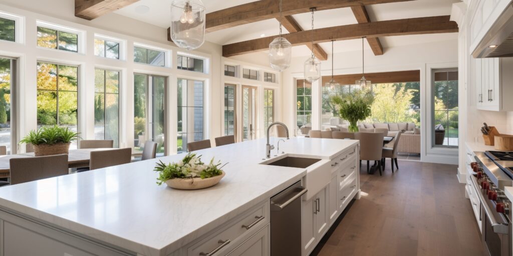 Open-concept kitchen with island and pendant lighting from a kitchen remodeling West Hollywood design